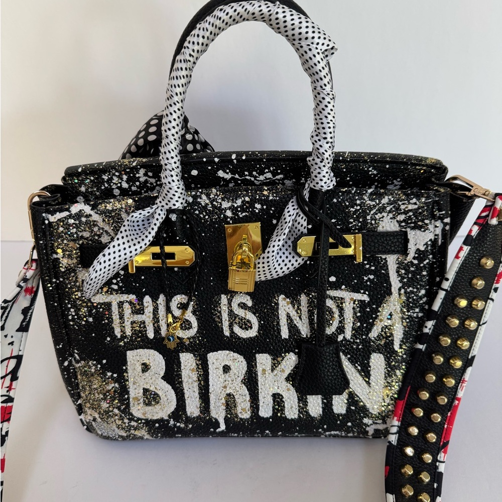 Anca Barbu Black and White Satchel with Gold Accents Almost New!